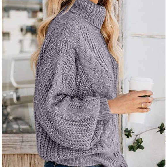 Grey Turtleneck Chunky Sweater - Picture 2 of 4